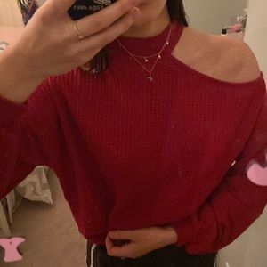 Cute Open Shoulder Red Top